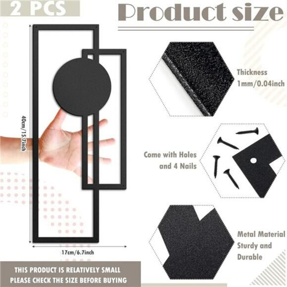 Metal Abstract Wall Art Set Minimalist Geometric Line Decor for Living Room - Picture 2 of 7